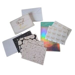 New elegant simple 28 Pc Set Gold White cream Thank You Card Envelope Stickers